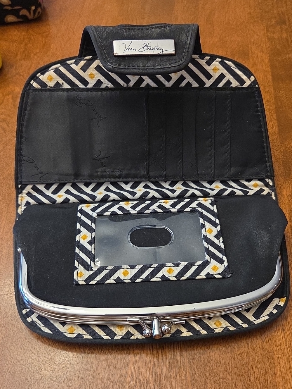Vera Bradley Black Quilted Clasp Wallet with Logo Plaque